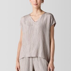 Eileen Fisher textured silk jacquard v neck‎ top size M